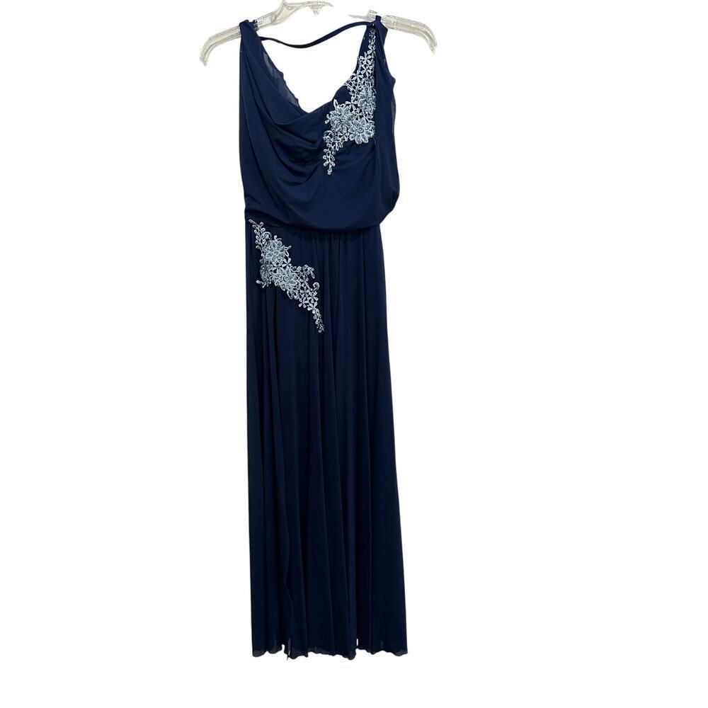 Balera Dancewear Women's Blue Beaded Pleated Front A-line Maxi Dress Size Small